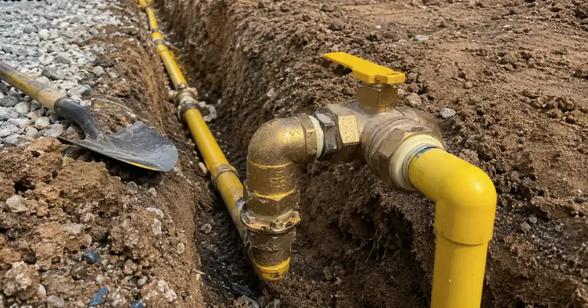 outdoor underground gas line piping installation in Manhattan residential property