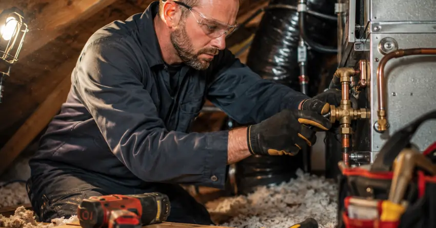heating and cooling repair technician at work in New York