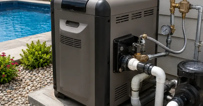 pool gas heater flow system and gas pressure check New York