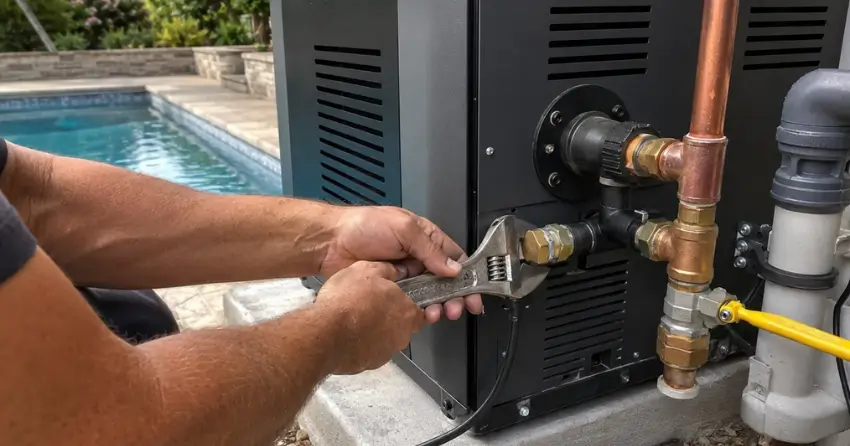 pool heater installation gas line connection Queens