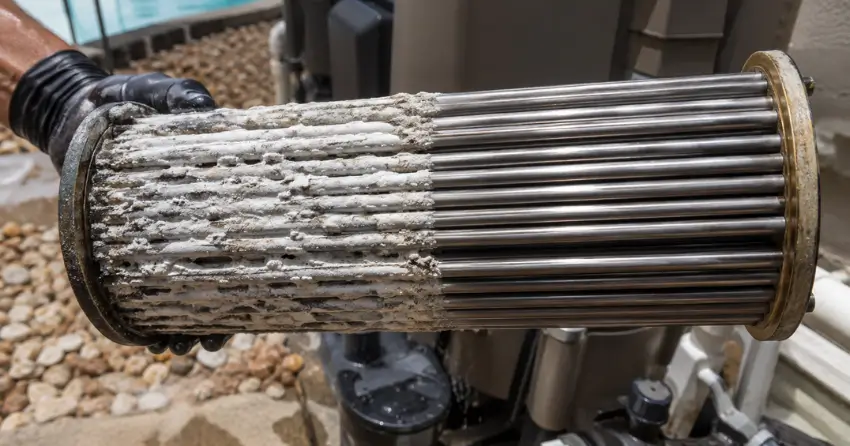 before and after pool heater services The Bronx scale buildup removal