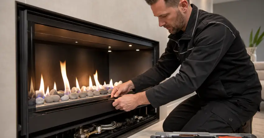 licensed fireplace specialist at work in Brooklyn home
