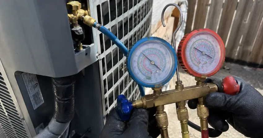 refrigerant pressure gauge check during AC Service Queens