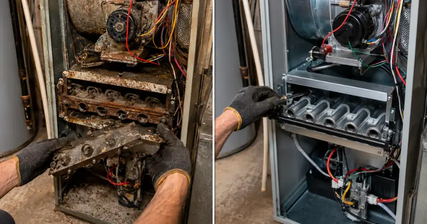 before and after Emergency Furnace Repair service in The Bronx home